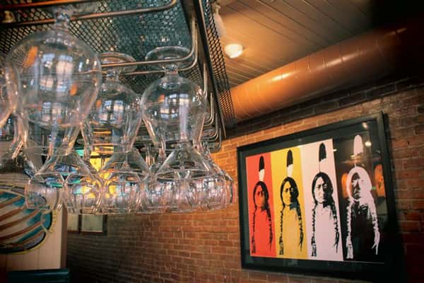 Glasses hanging from the ceiling