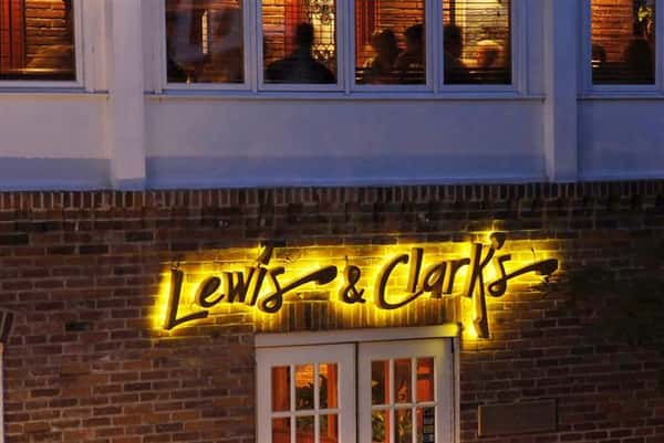 Lewis and Clarks front entrance with sign
