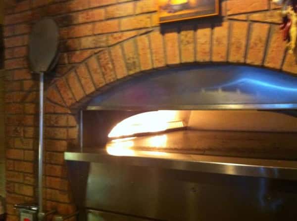 Brick oven in use