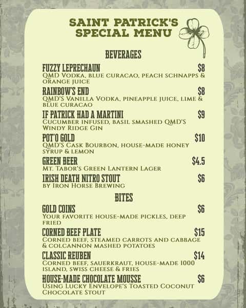 Here’s our St. Patrick’s menu, available 3/17 - 3/19. Hope to see you all 🍀🍀🍀🍀🍀🍀🍀 

#wheelhousetaproom