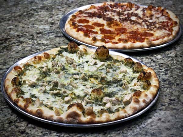 Green Pizza; 1/2 Roni 1/2 Bacon Pizza