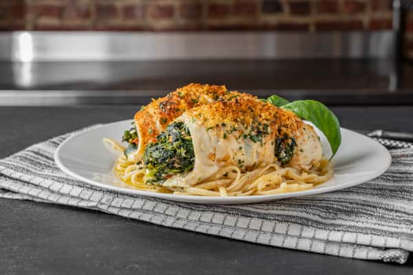 Filet of Sole, Spinach & Feta Cheese over Linguine