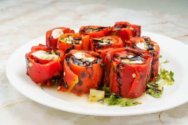 Roasted Peppers with Fresh Mozzarella and Virgin Olive Oil