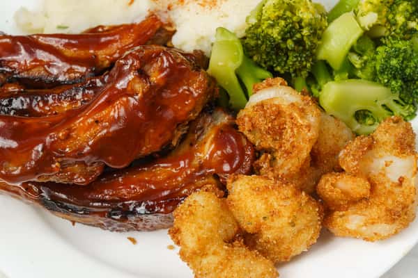 BBQ Baby Back Spare Ribs and Shrimp Combo