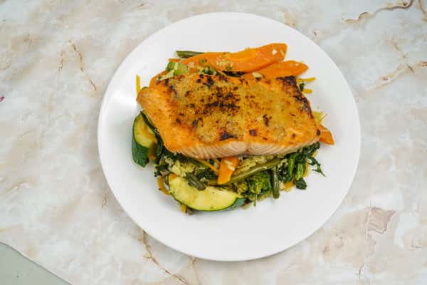Horseradish Crusted Salmon with Vegetable Over Rice - Main - Mother ...