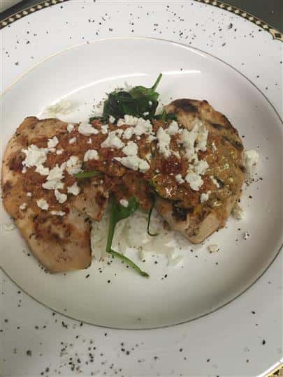 Grilled Chicken topped with crumbles