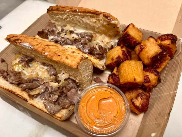 cheesesteak with cheese sauce