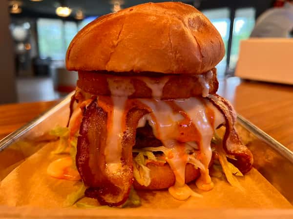 Burger with generous meat and dressigns