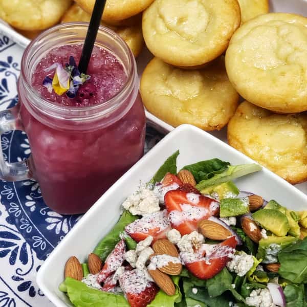 cookies with a smoothie and salad