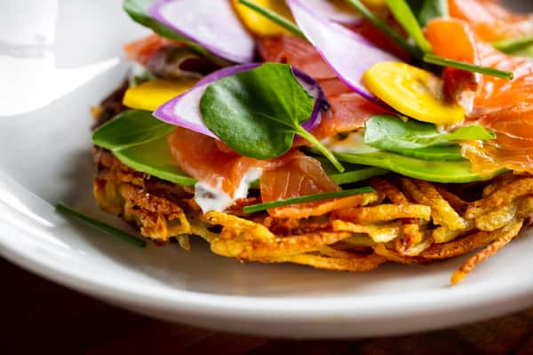 Beet Cured Salmon Hash