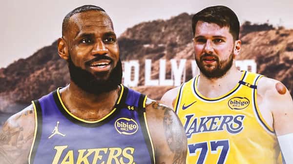 image of LeBron James and Luca Doncic in front of Hollywood sign