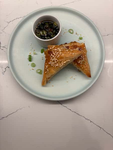 Korean BBQ Spiced Coconut Tofu & Bok Choy Phyllo Triangles