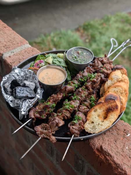 Korean BBQ Skirt Steak Skewers with Hot Honey Chimichurri