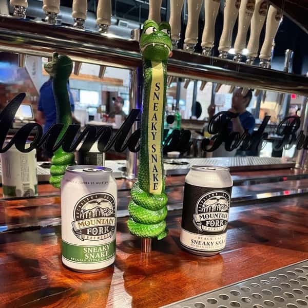 Canned beers with snake peer tap handle