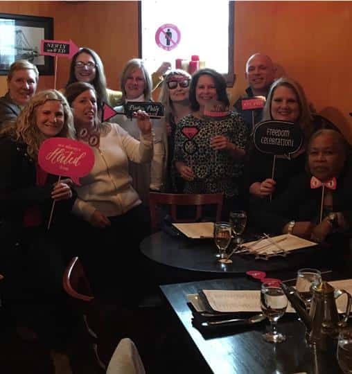 a bridal party posing together for their bridal shower