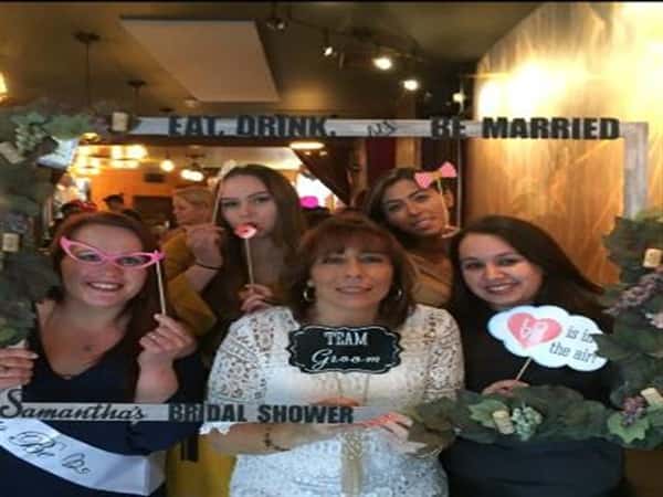 a bridal party posing together for a bridal shower