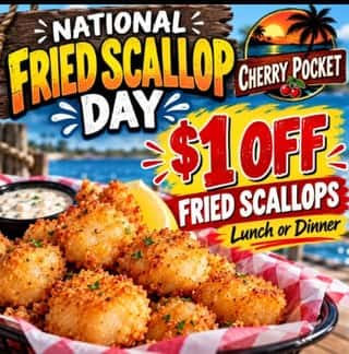 🦪🎉 IT'S NATIONAL FRIED SCALLOP DAY! 🎉🦪
Celebrate with us today and get $1 OFF Fried Scallop Lunches or Dinners! 😋
🎶 TODAY'S LIVE MUSIC LINEUP 🎶
🎸 TBA • 1–5 PM 🎸 TBA • 6–10 PM
Come enjoy some crispy fried scallops, cold drinks, and live music! 🍻🦪🎶