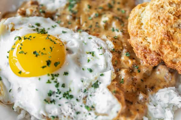 Southern Johnston style eggs at The Sassy Biscuit
