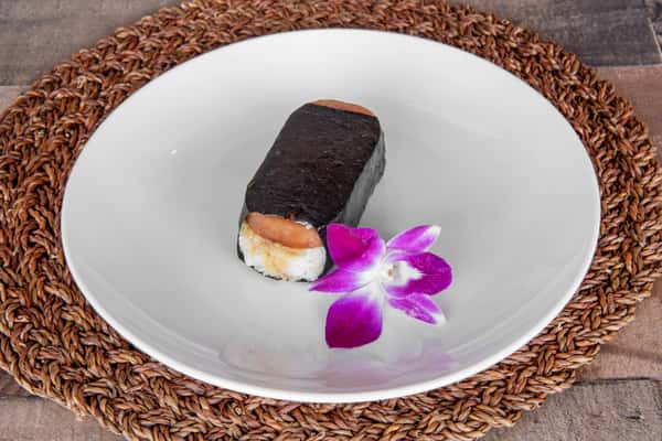 Spam musubi with teriyaki glaze and furikake at Kalei's Kitchenette, a Hawaiian classic in San Diego