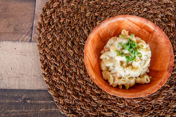 Hawaiian macaroni salad individual side dish at Kalei's Kitchenette, a San Diego Hawaiian restaurant staple