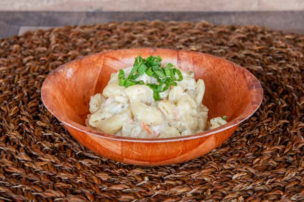 Hawaiian macaroni salad side at Kalei's Kitchenette, a beloved comfort food accompaniment in San Diego