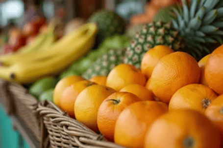 Fresh oranges and pineapples