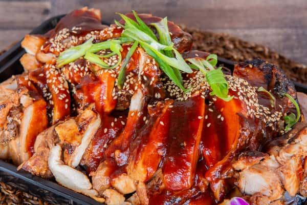 Huli Huli Chicken ohana catering tray from Kalei's Kitchenette, Hawaiian BBQ for groups in San Diego