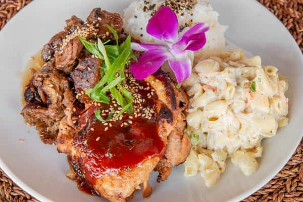 Kalei's Plate with two Hawaiian protein choices and a side at Kalei's Kitchenette San Diego