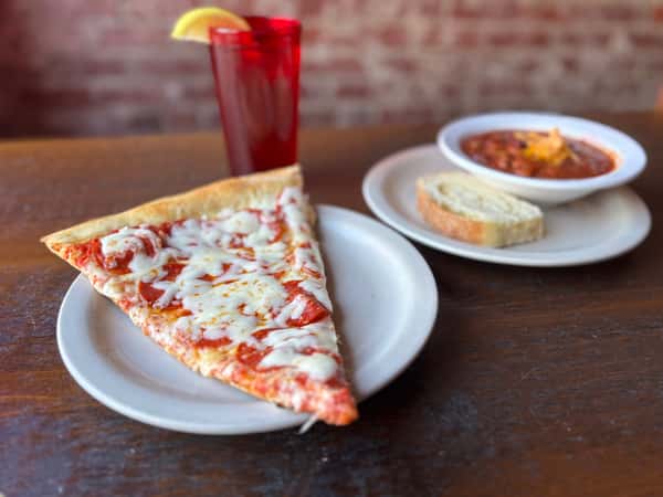 One Slice of Pizza with one Topping & Soup or Salad