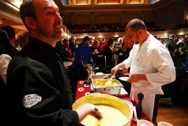 wait staff preparing food for an event
