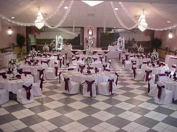 catering hall with decorated tables