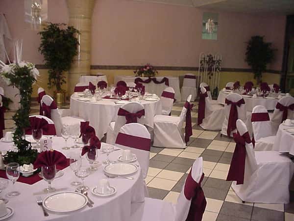 catering hall with decorated tables