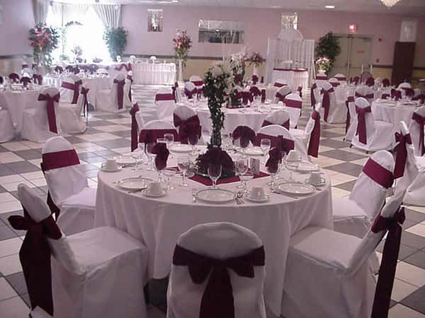 catering hall with decorated tables