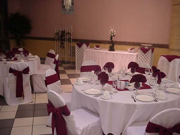 catering hall with decorated tables
