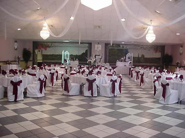 catering hall with decorated tables
