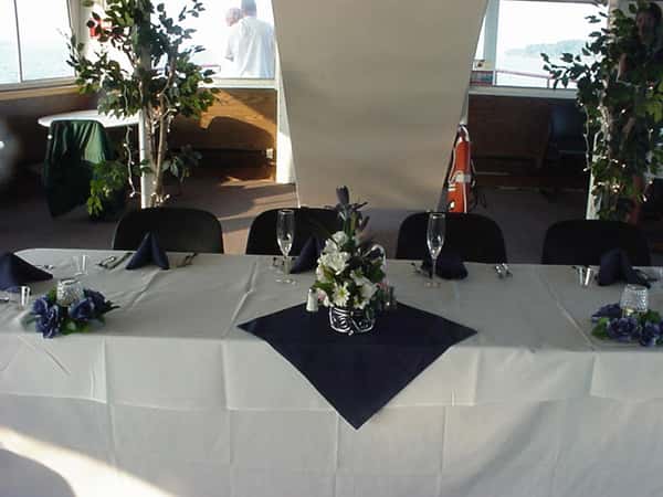 table decorated with floral decorations