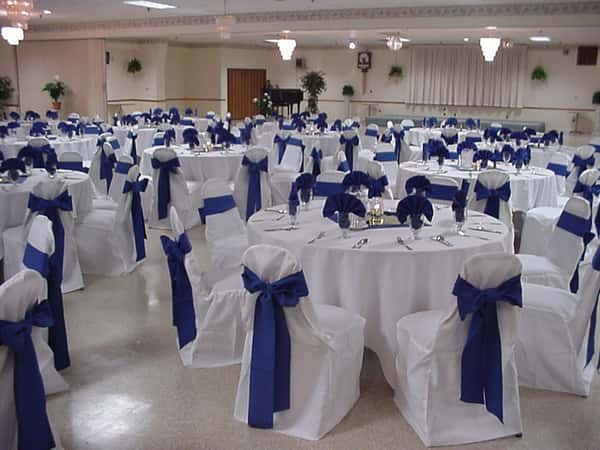 catering hall with decorated tables