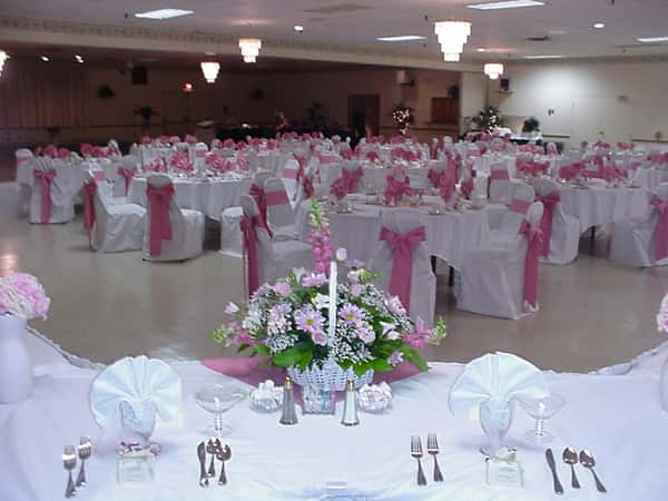 catering hall with decorated tables