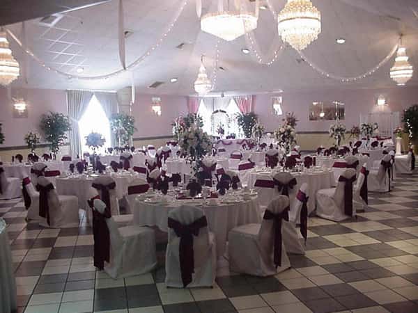 catering hall with decorated tables