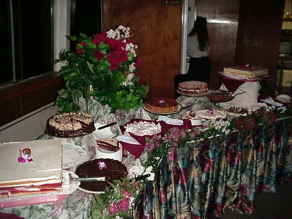 dessert table with various desserts