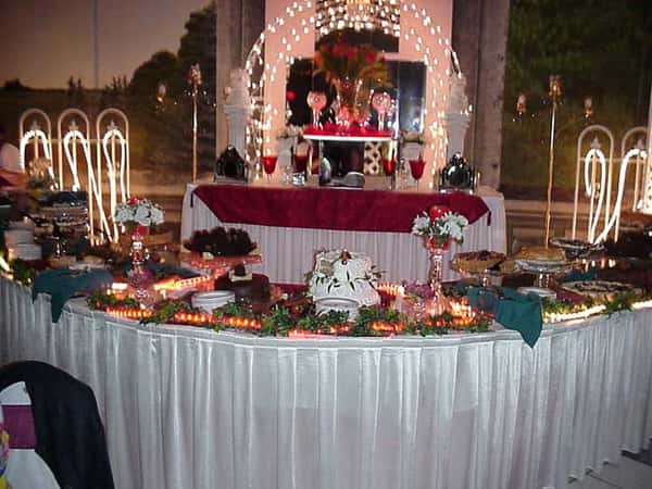 a buffet table with a variety of different foods