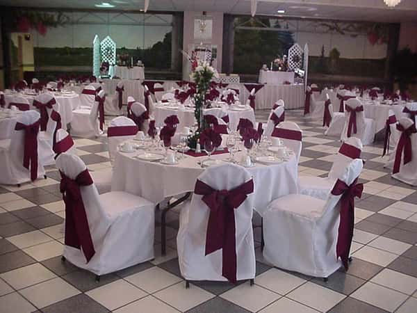 catering hall with decorated tables