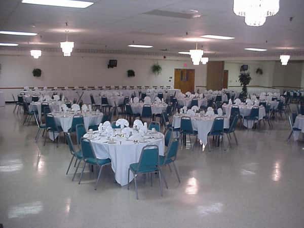 catering hall with decorated tables