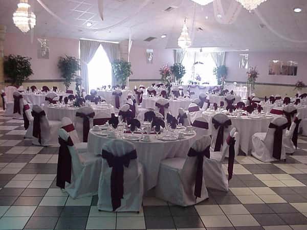 catering hall with decorated tables