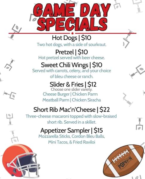 One more day until Football Sunday is finally back! Kicking off our game day menu tomorrow! Stop in enjoy all games with us and eat good! #yum
#popeisclambar #popeiscoram #footballsunday #lirestaurants