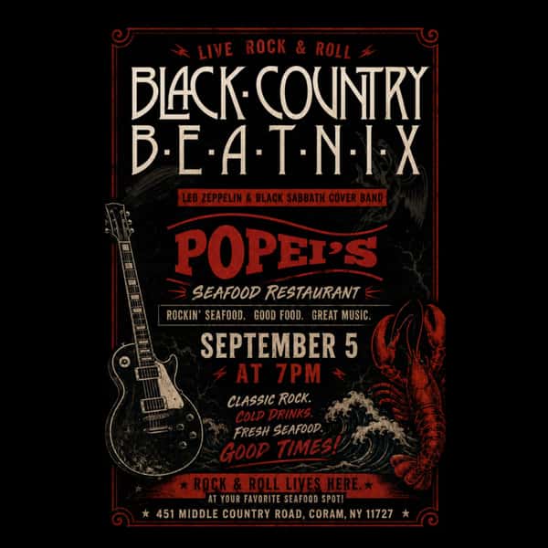 THIS WEEKEND! An event you truly do not want to miss! Black County Beatnix - the ultimate Led Zepplin & Black Sabbath cover band is playing at Popeis this weekend! Mark your calendars now! šøš¤
#popeisclambar #popeiscoram #lirestaurants #livemusic #coverband