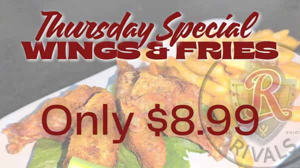 Get your wing fix! It's Wing Thursday at Rivals Brew Pub – 5 traditional wings + fries for just $8.99 starting at 4 PM. 🍗 Don't forget our Happy Hour from 11 AM - 7 PM!
#RivalsBrewPub #WingNight #HappyHour #FoodSpecials #CLE