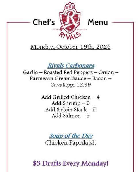 Chef's Special October 19th
Guards @ 8pm!!
Lets Go Tribe!