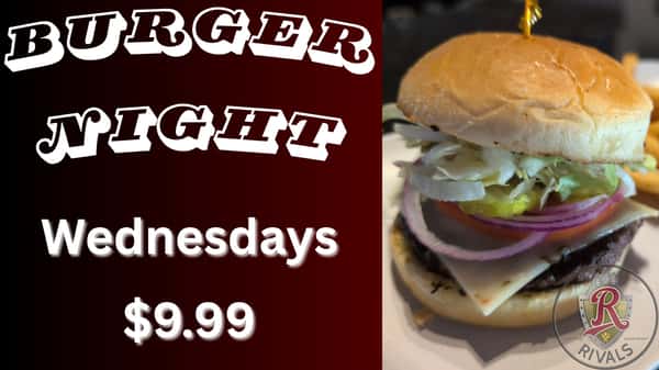 Mid-week treat! Build your own delicious burger tonight at Rivals Brew Pub for Burger Night! 🍔 Don't forget your FREE growler with a fill. See you there!
#RivalsBrewPub #BurgerNight #FreeGrowler #HumpDayTreat #CLE