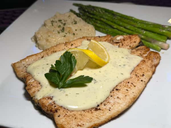 Pan Seared Rainbow Trout w/Risotto & Asparagus